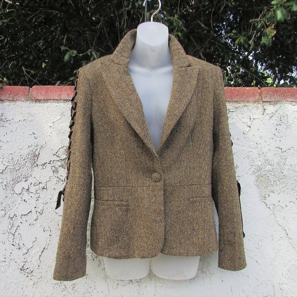 Serena Kay Paris herringbone ribbon sleeves blazer 42